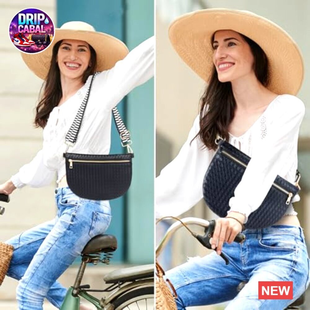Leather Woven Crossbody Bag Adjustable Strap Fanny Pack - Picture 6 of 6